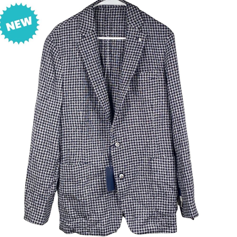 Stafford Seasonal Sport Coat Mens 42 Reg Navy Check Textured Front Pockets NEW